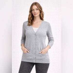 LORD & TAYLOR Gray Women's V-Neck Cardigan - Merino Wool Sweater